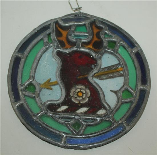 A Georgian stained glass armorial roundel, 7in.